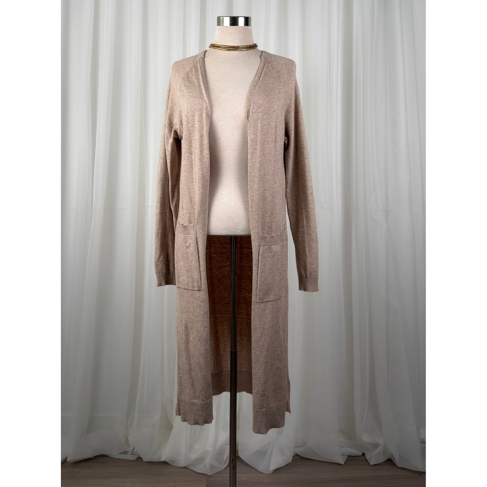 Love Tree Longline Duster Cardigan Open Front Womens Tan Small Pockets